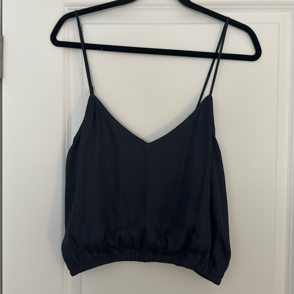 Navy Cropped Silky Cami